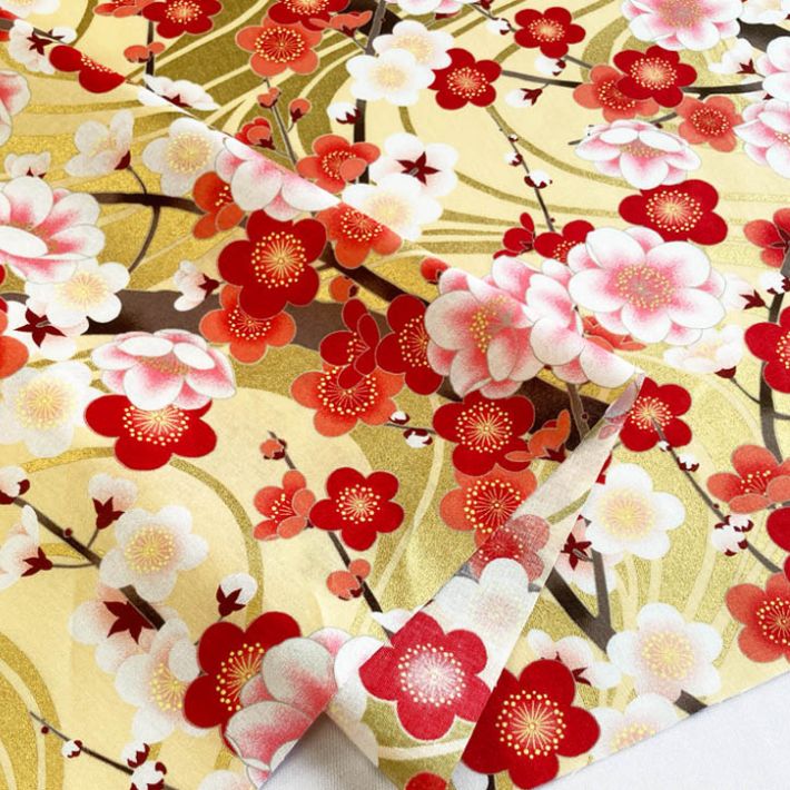 布 生地 コットン 細布 豪華 びょうぶ 紅白梅 菖蒲 燕子花 着物 衣装