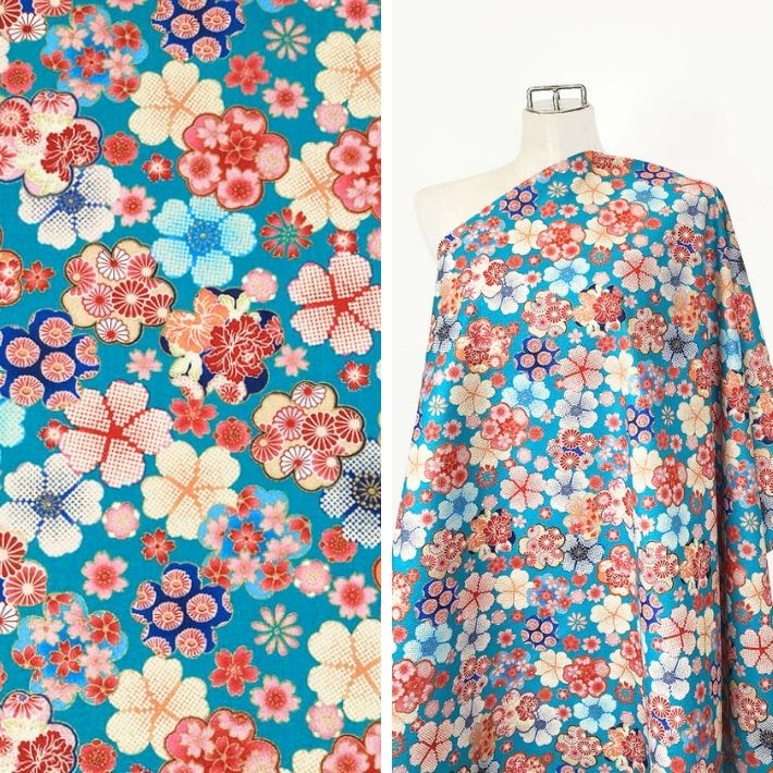 布 生地 コットン 凹凸 型押し 縮緬風 和柄 和装 小物 巾着 100花遊び