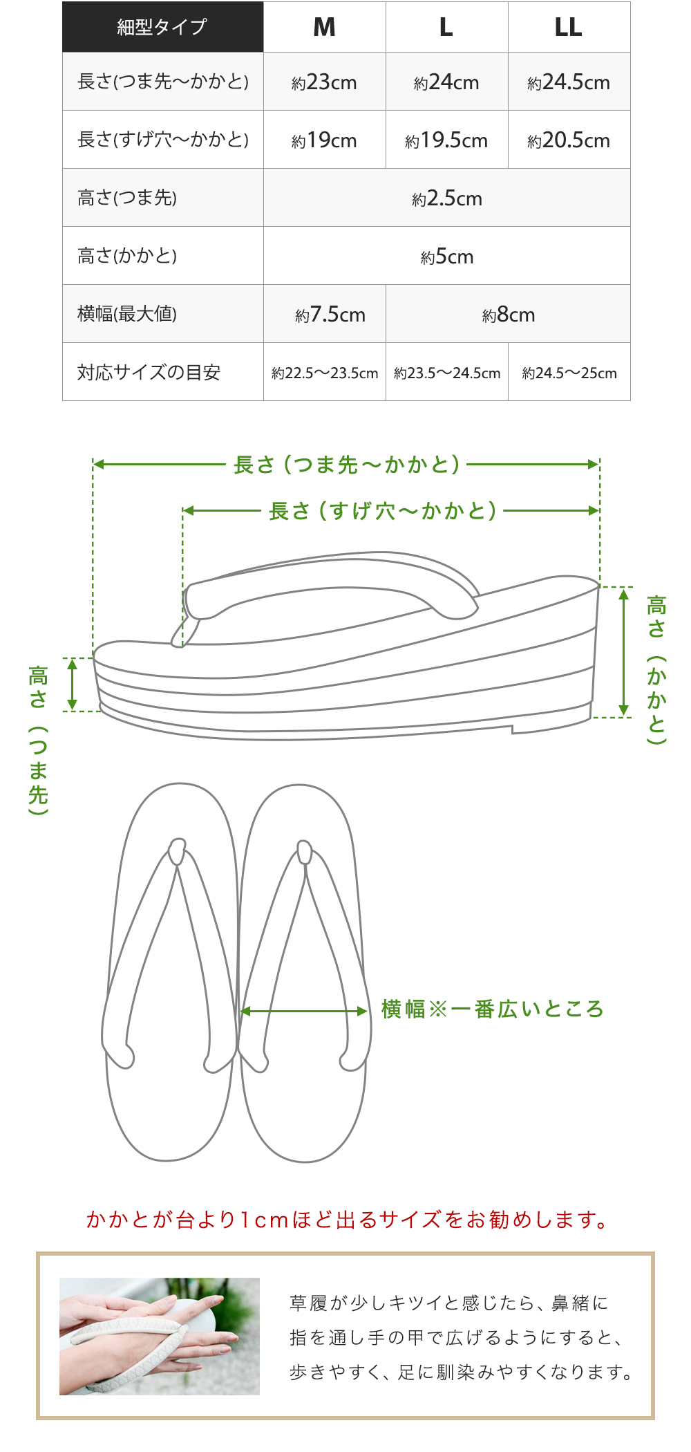 サイズ細型3段低
