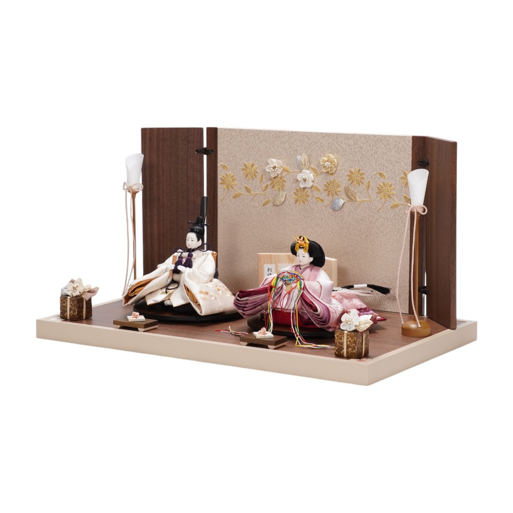 【雛人形】「葵」 桜ちらし刺繍(白・ピンク) 親王飾り | 柴田家千代作_1