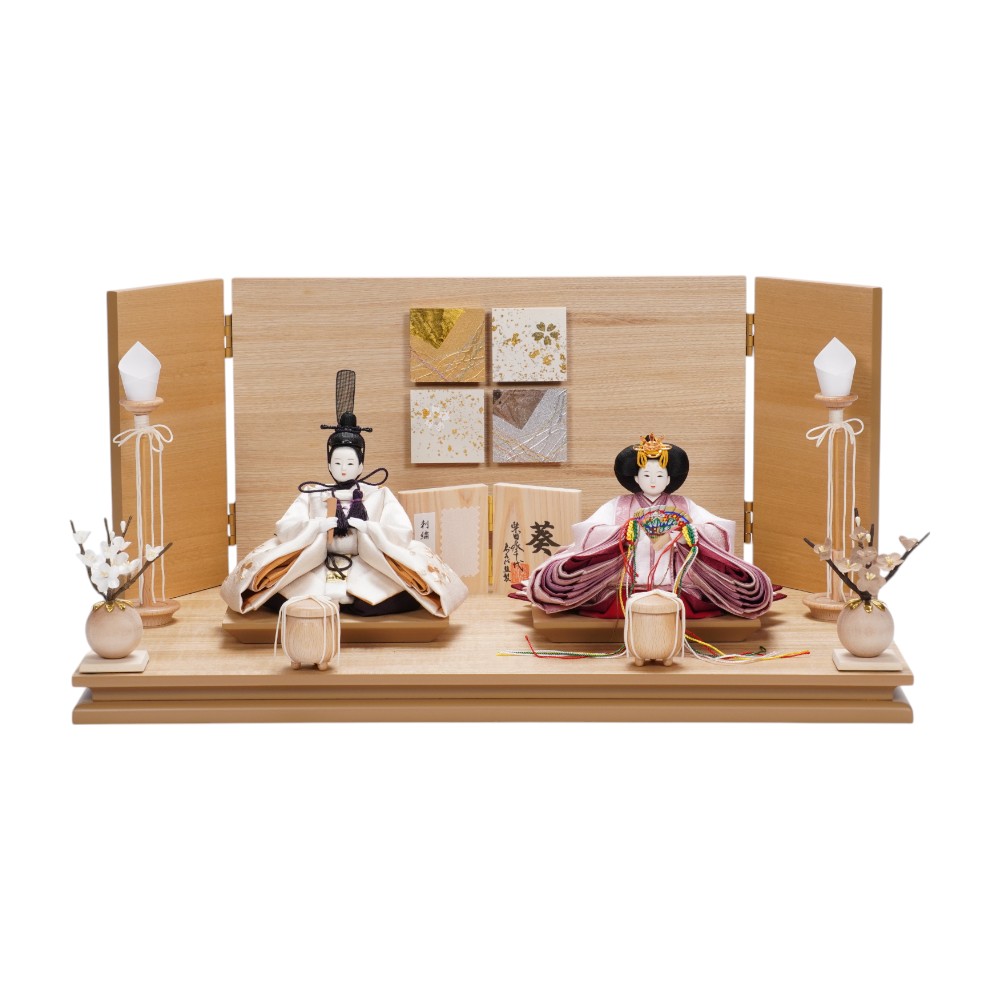 【雛人形】「葵」 桜ちらし刺繍(白・ピンク) 親王飾り | 柴田家千代作