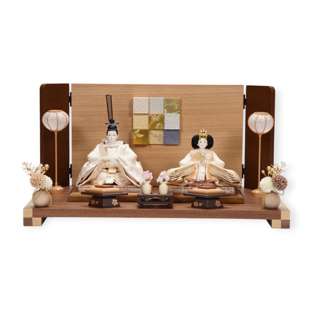 【雛人形】大芥子 正絹 菊に雪輪文様(薄黄色) 親王飾り | 平安道翠作