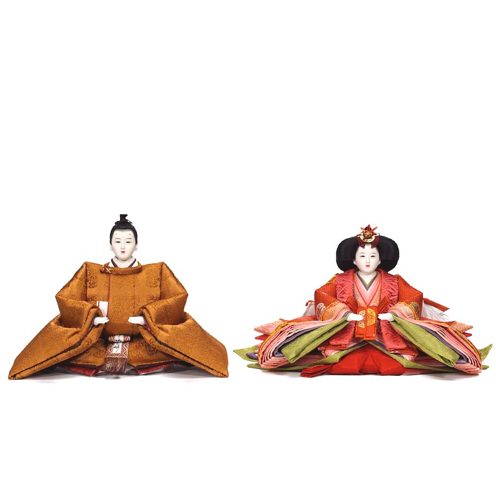 【雛人形】京十番 黄櫨染 桐竹鳳凰文様 親王揃い収納飾り | 小出松寿作