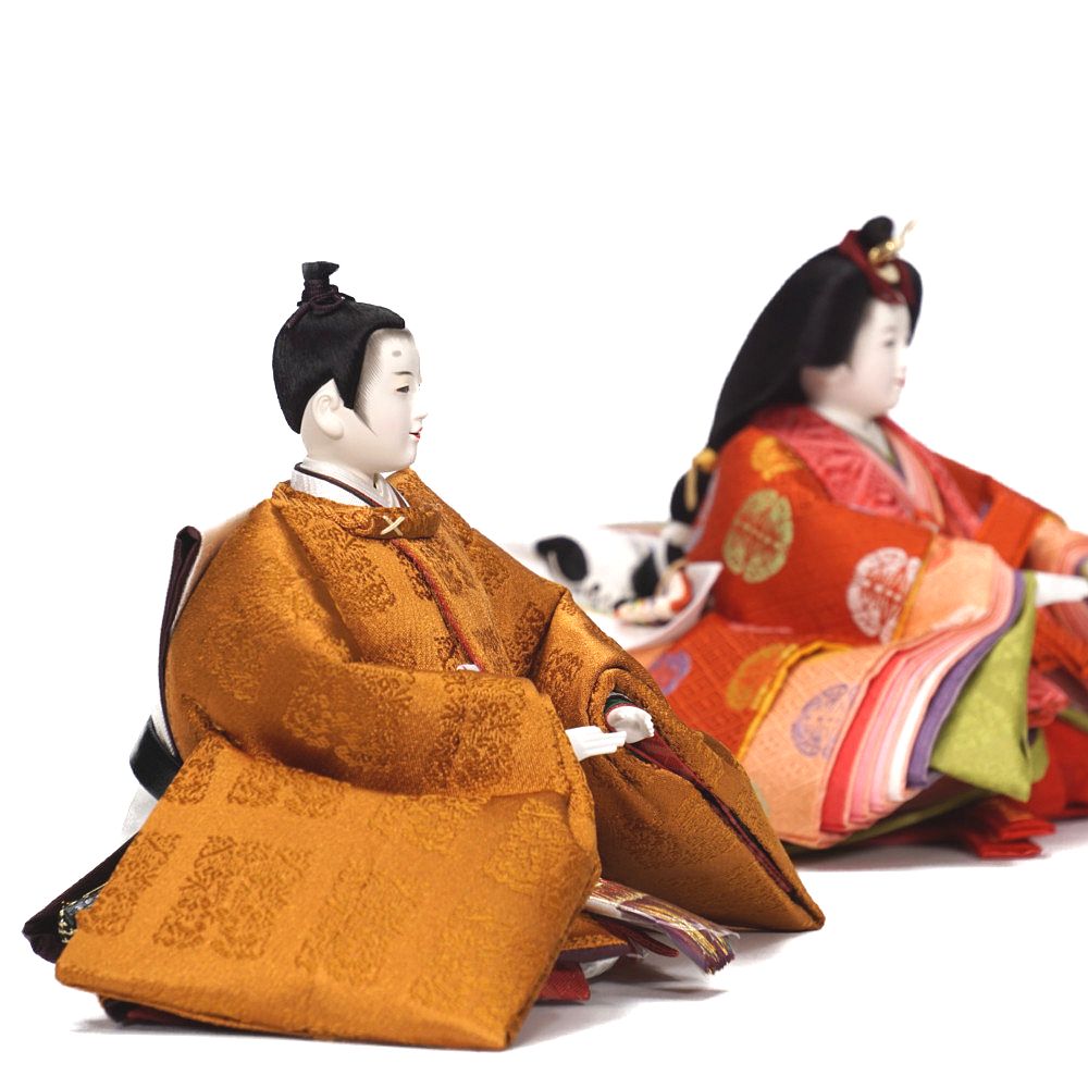 【雛人形】京十番 黄櫨染 桐竹鳳凰文様 親王揃い収納飾り | 小出松寿作