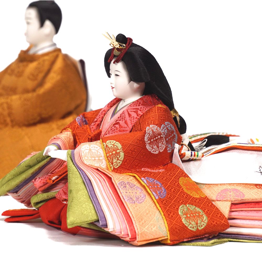 【雛人形】京十番 黄櫨染 桐竹鳳凰文様 親王揃い収納飾り | 小出松寿作