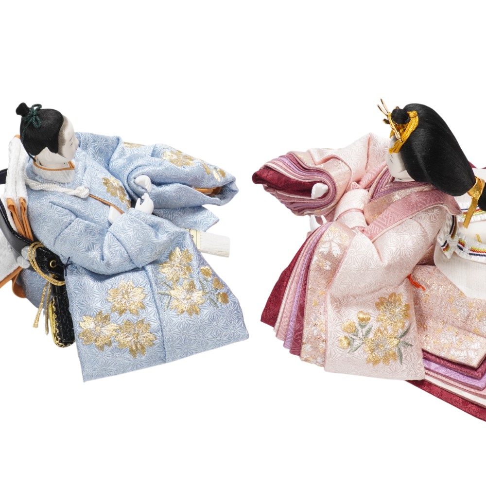【雛人形】「葵」 麻の葉に京刺繍桜(水色・ピンク) 親王飾り | 柴田家千代作_7