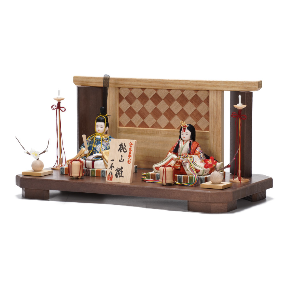 木目込み雛人形】桃山雛(紺・赤) 木目調 親王飾り〈木村一秀作〉[223