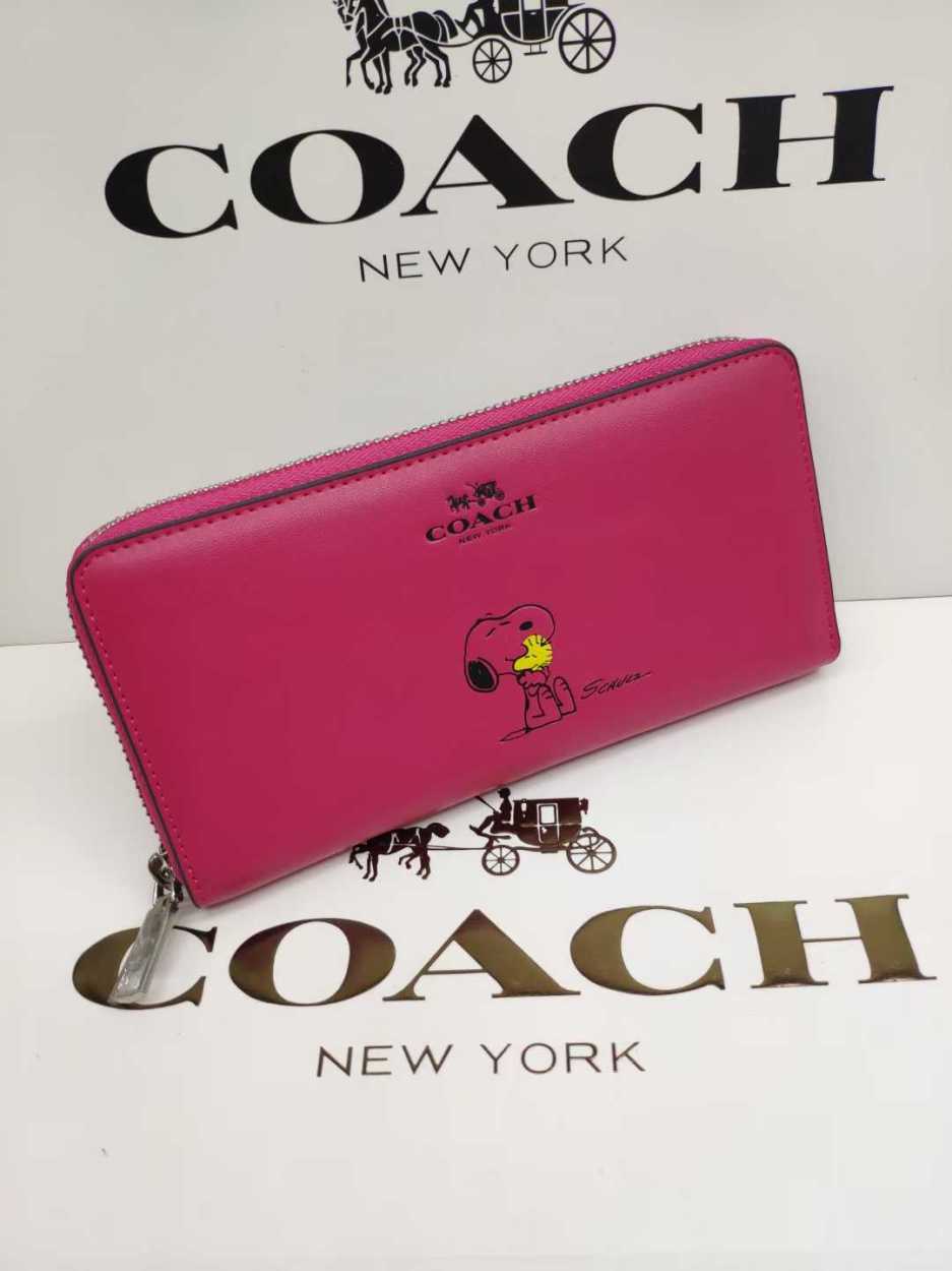 Coach コーチ 長財布 スヌーピー ピーナッツ レザー F ホワイトデー アコーディオンジップ 至上 ラウンド ファスナー 21