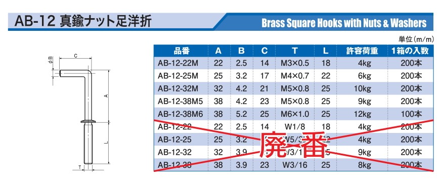 宮川公製作所 アンテナ印 真鍮 ナット足 洋折 ミリネジ M3 22mm AB-12