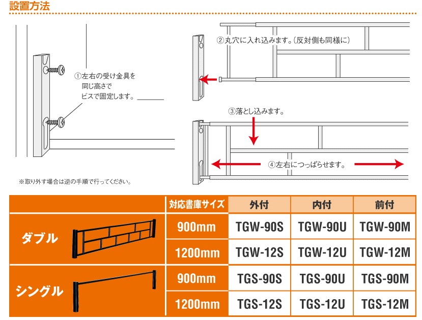 ティーエフサービス 書類落下防止バー タフガード ダブル 外付 1200mm