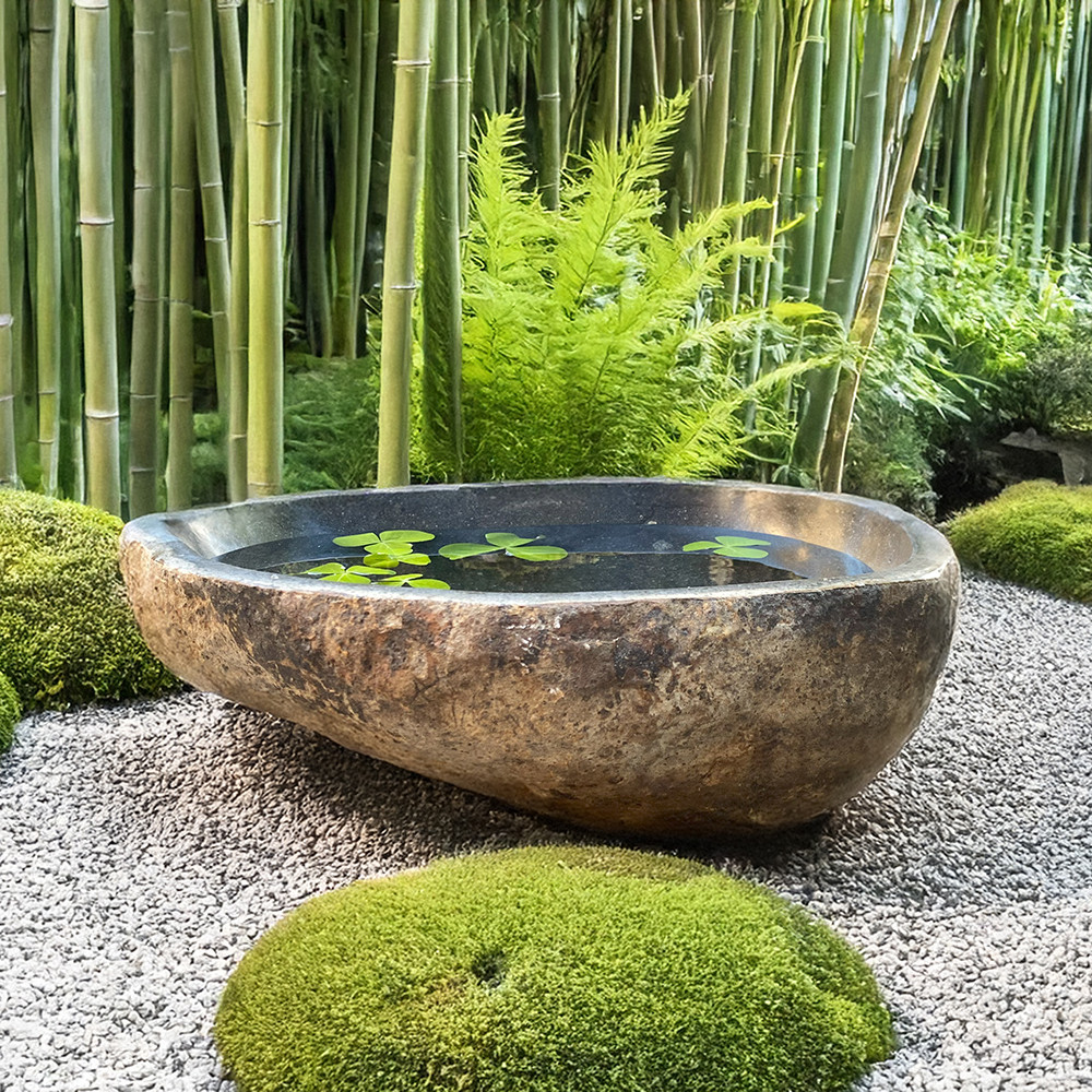 極希少品★高級つくばい 手水鉢 睡蓮鉢 大型水鉢 オリジナル　リーフ型　引取三重 つくばい 手水鉢 水鉢 睡蓮鉢 石 大型 蹲 スイレン鉢 ハス鉢 水盤 坪庭