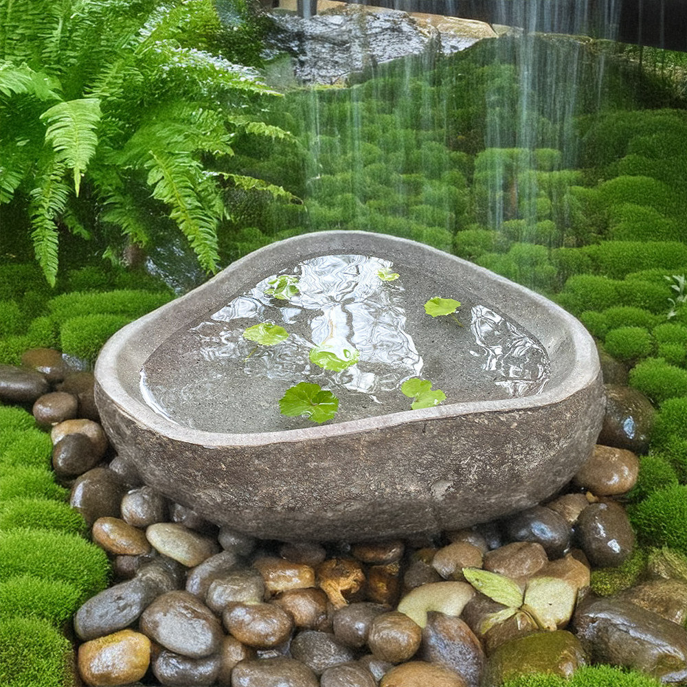 つくばい/手水鉢と踏み石/下駄脱ぎ：7/8(火)まで つくばい 手水鉢 水鉢 睡蓮鉢 石 大型 蹲 スイレン鉢 ハス鉢 水盤 坪庭