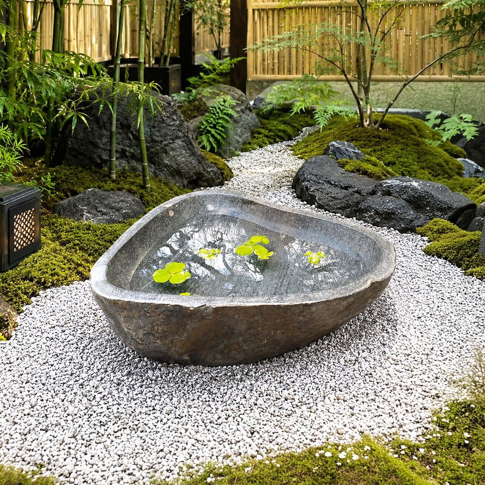 庭石、水鉢 つくばい 手水鉢 水鉢 睡蓮鉢 石 大型 蹲 スイレン鉢 ハス鉢 水盤 坪庭