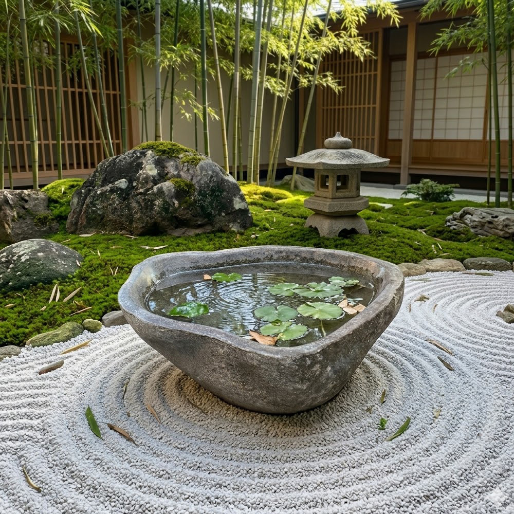 つくばい 手水鉢 水鉢 睡蓮鉢 石 大型 蹲 スイレン鉢 ハス鉢 水盤 坪庭