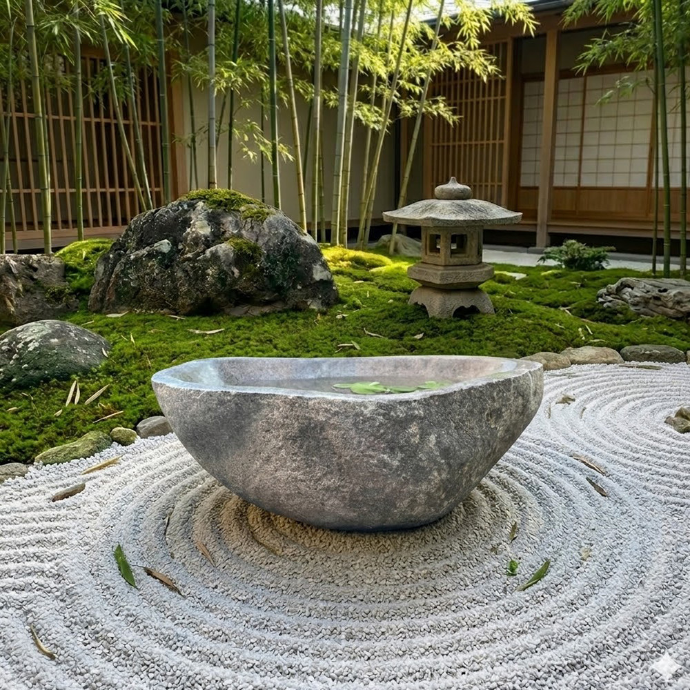 【天然石・四角型水鉢・手水鉢・蹲】庭石オブジェ置物ガーデニング造園坪庭バードバス つくばい 手水鉢 水鉢 睡蓮鉢 石 大型 蹲 スイレン鉢 ハス鉢 水盤 坪庭