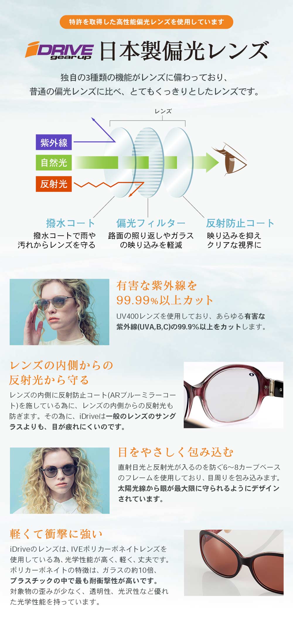 鼻に跡を残さない サングラス