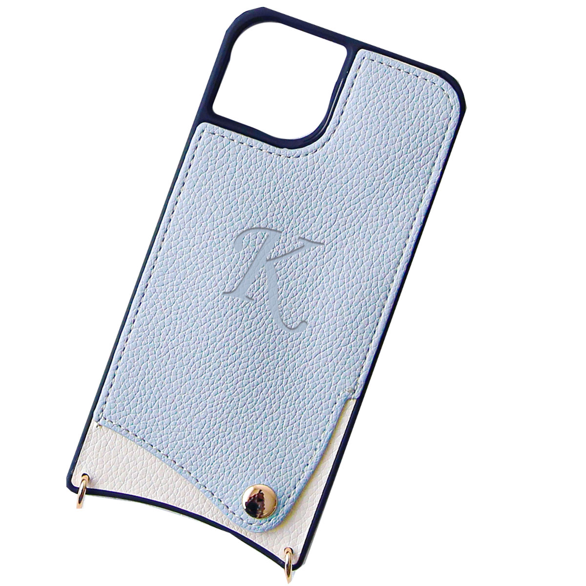 iPhone14 13 ケース ショルダー アイフォン14 13 肩がけ 名前 カード収納 カバー 刻印 「 背面 くすみカラー 名入れ カニカン ハンドベルト付き」｜izu｜04