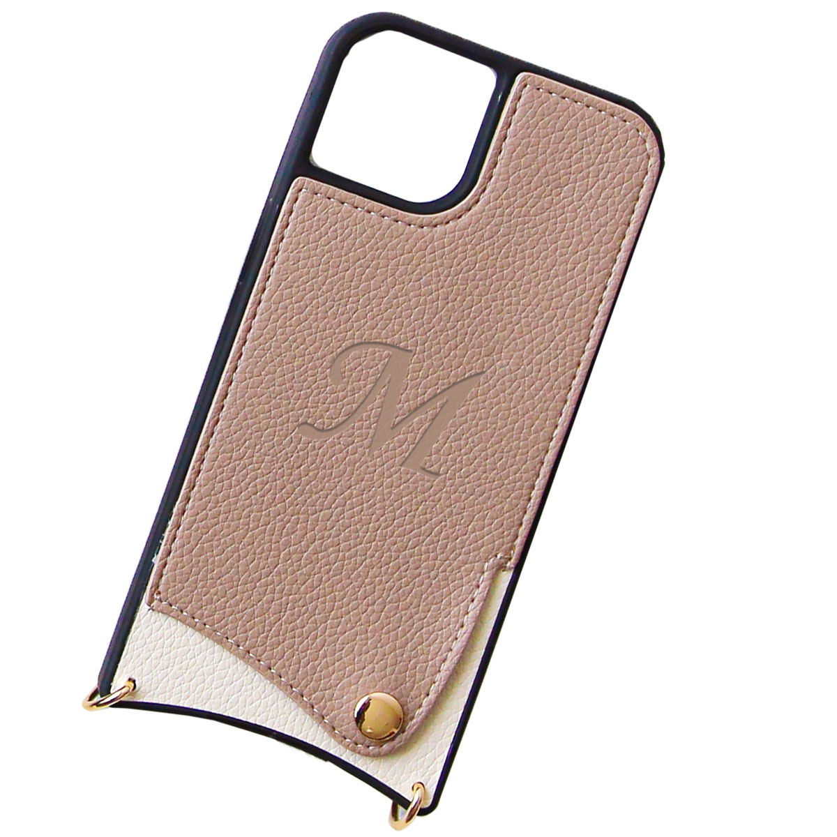 iPhone12 12Pro ケース ショルダー アイフォン12 12プロ カバー 肩がけ カード収納 刻印 名前 「 背面 くすみカラー イニシャル カニカン ハンドベルト付き 」｜izu｜05