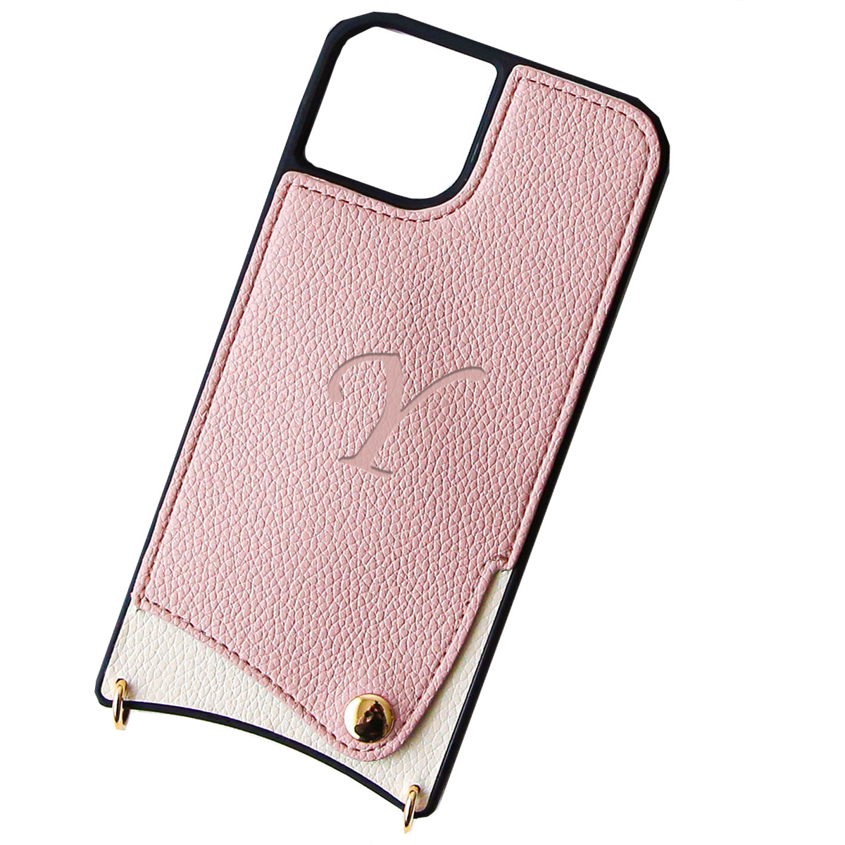 iPhone12 12Pro ケース ショルダー アイフォン12 12プロ カバー 肩がけ カード収納 刻印 名前 「 背面 くすみカラー イニシャル カニカン ハンドベルト付き 」｜izu｜03
