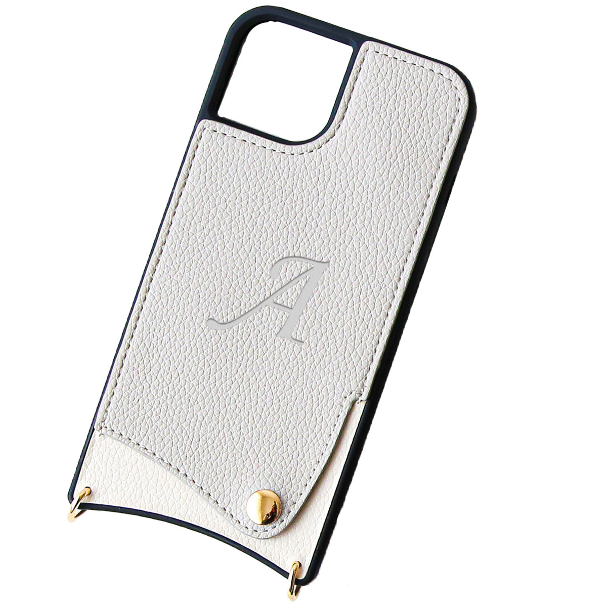 iPhone14 Plus ケース ショルダー アイフォン14 プラス 肩がけ カード収納 カバー 刻印 名前 「 背面 くすみカラー イニシャル カニカン ハンドベルト付き 」｜izu｜02