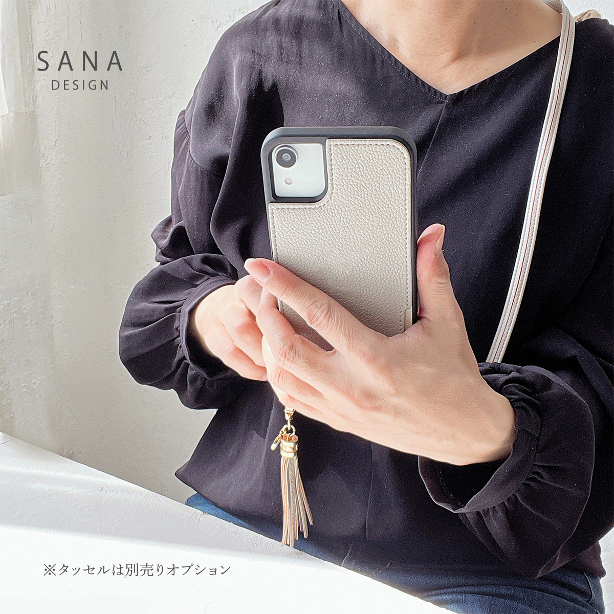 iPhone14 13 ケース ショルダー アイフォン14 13 肩がけ 名前 カード収納 カバー 刻印 「 背面 くすみカラー 名入れ カニカン ハンドベルト付き」｜izu｜18