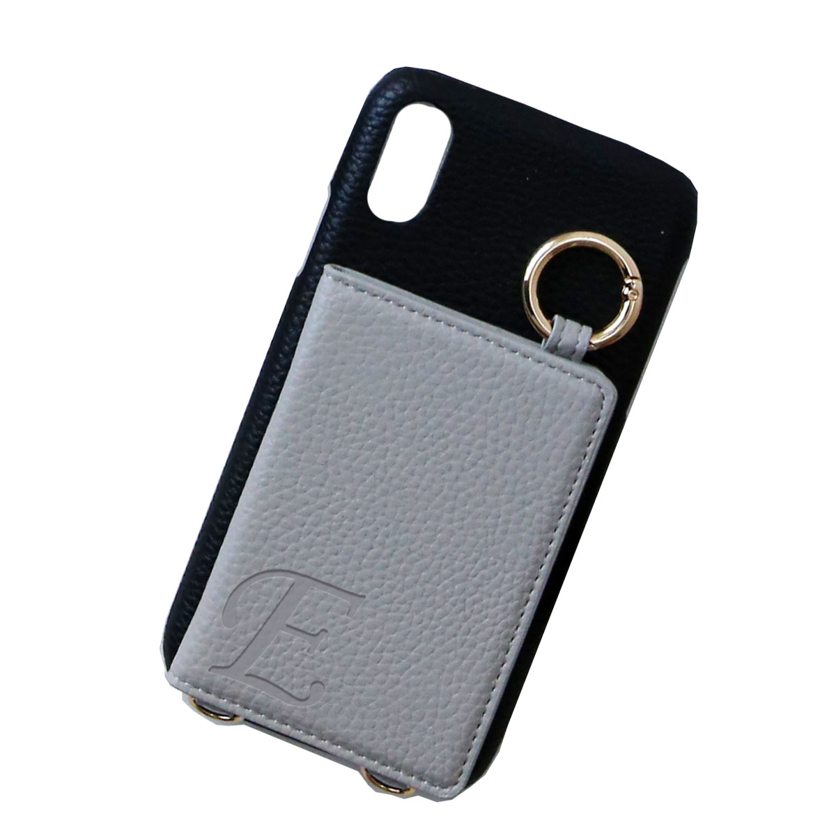 iPhone12 mini クリア ケース ショルダー アイフォン12 ミニ カード収納 鏡 バイカラー 薄い スタンド機能 「 背面 薄型 ミラー イニシャル付き 」｜izu｜11