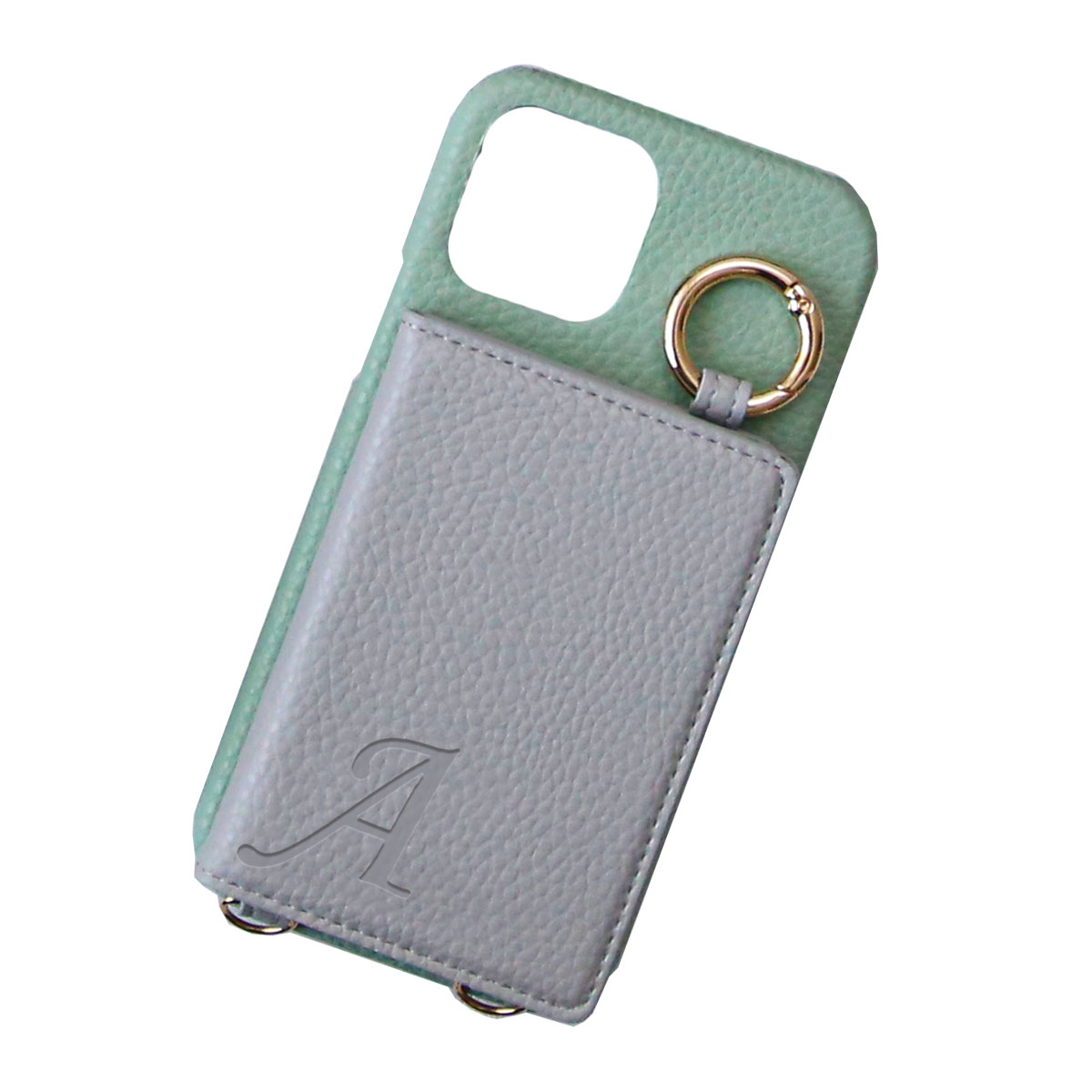 iPhone15 Pro クリア ケース ショルダー アイフォン15 プロ バイカラー 鏡 カード収納 スタンド機能 薄い 「 背面 薄型 ミラー イニシャル付き 」｜izu｜04