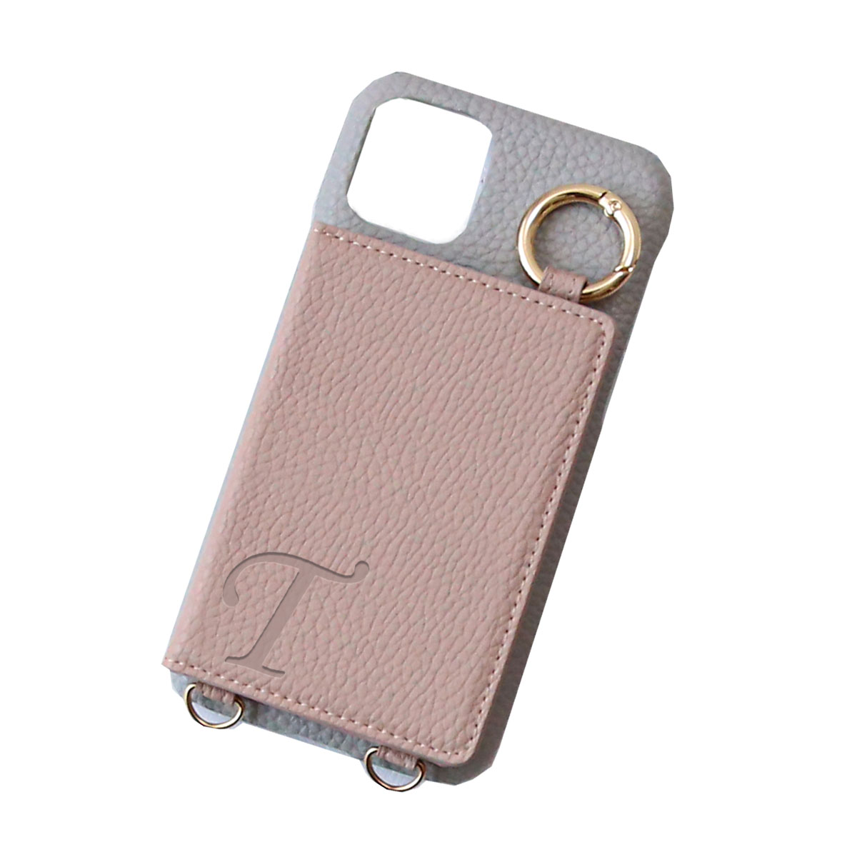 iPhone11 クリア ケース ショルダー アイフォンイレブン バイカラー カード収納 鏡 スタンド機能 薄い 「 背面 薄型 ミラー イニシャル付き 」｜izu｜02