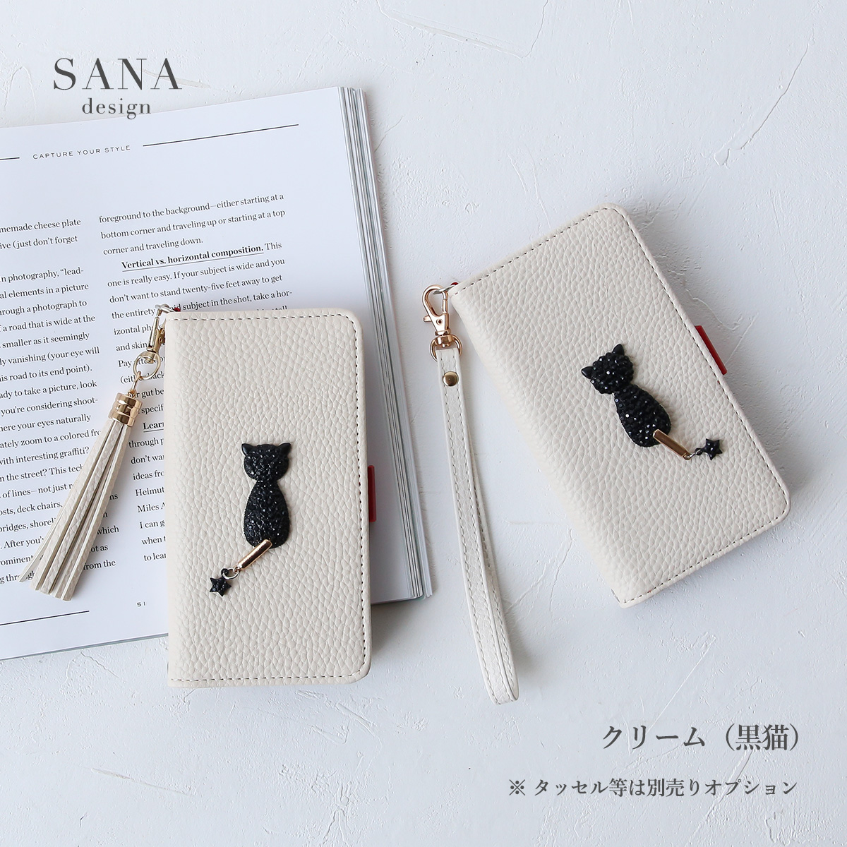 iPhone11 ケース 手帳型 アイフォンイレブン ネコ 動物 カバー キラキラ 「 白 黒 スワロ 猫 」｜izu｜10