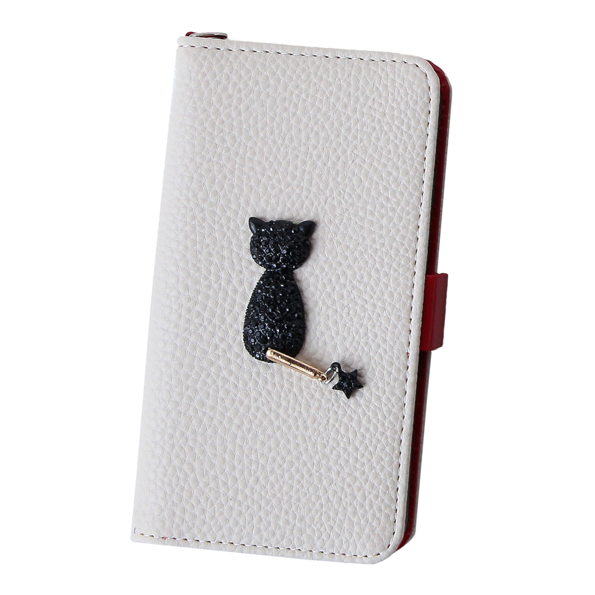 iPhone11 ケース 手帳型 アイフォンイレブン ネコ 動物 カバー キラキラ 「 白 黒 スワロ 猫 」｜izu｜03