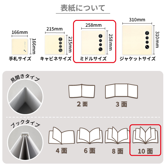 写真台紙 アルバム ピュア ブックタイプ 10面 8切 L判 ミドルサイズ 全