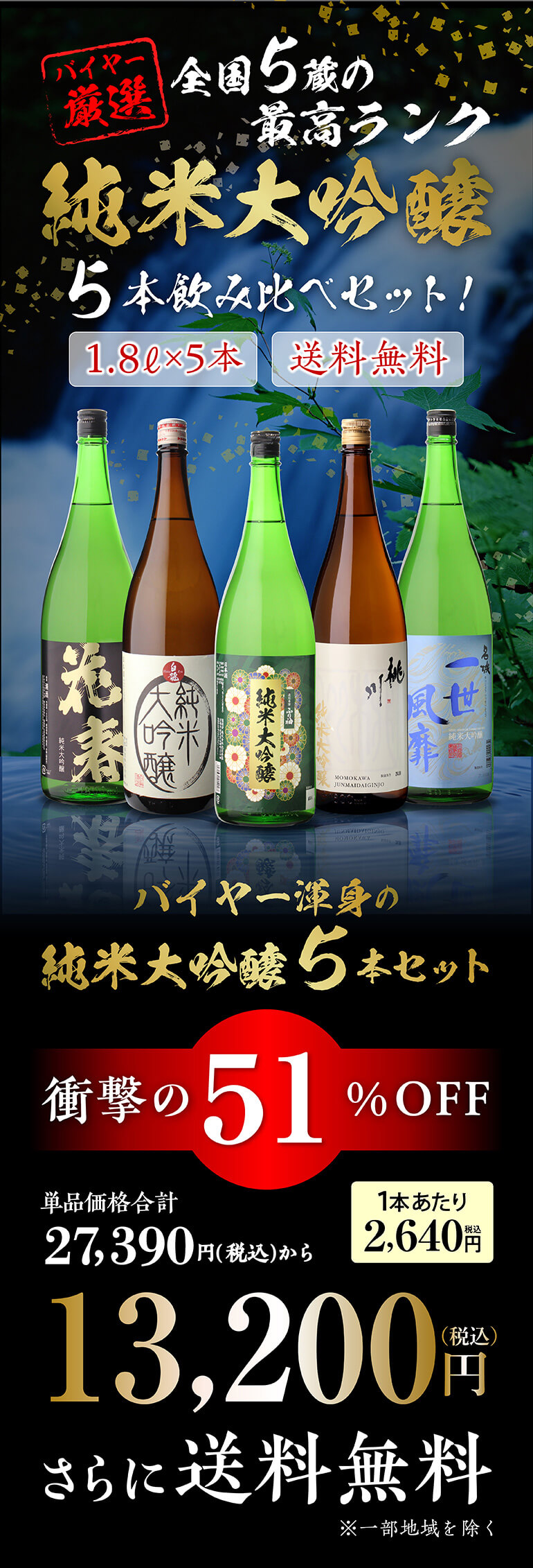 日本酒 飲み比べセット 全国5蔵 最高ランク 純米大吟醸 1800ml×5本
