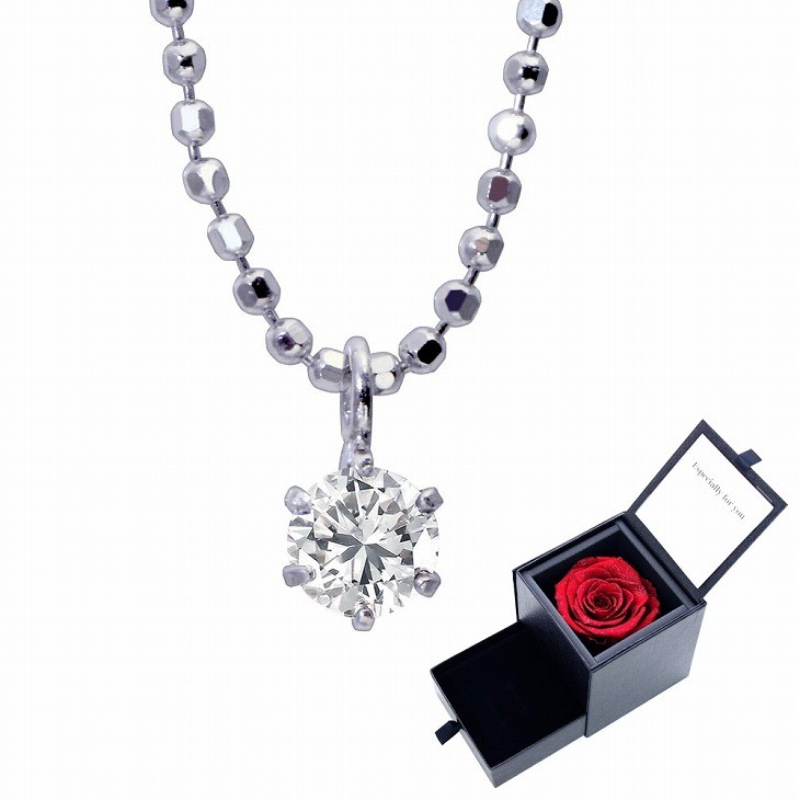 ネックレス レディース 1粒 ダイヤモンド 6本爪 プリザーブドフラワー ローズ 薔薇 ボックス 誕生日プレゼント 女性
