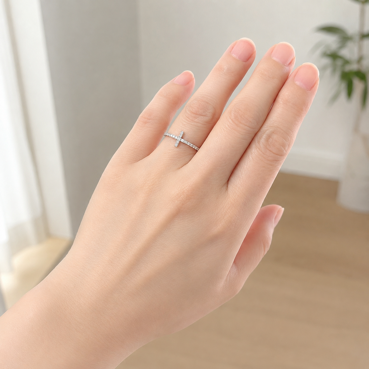 Pt900 ダイヤモンド リング 0.21ct クロス 十字架 パヴェリング 
