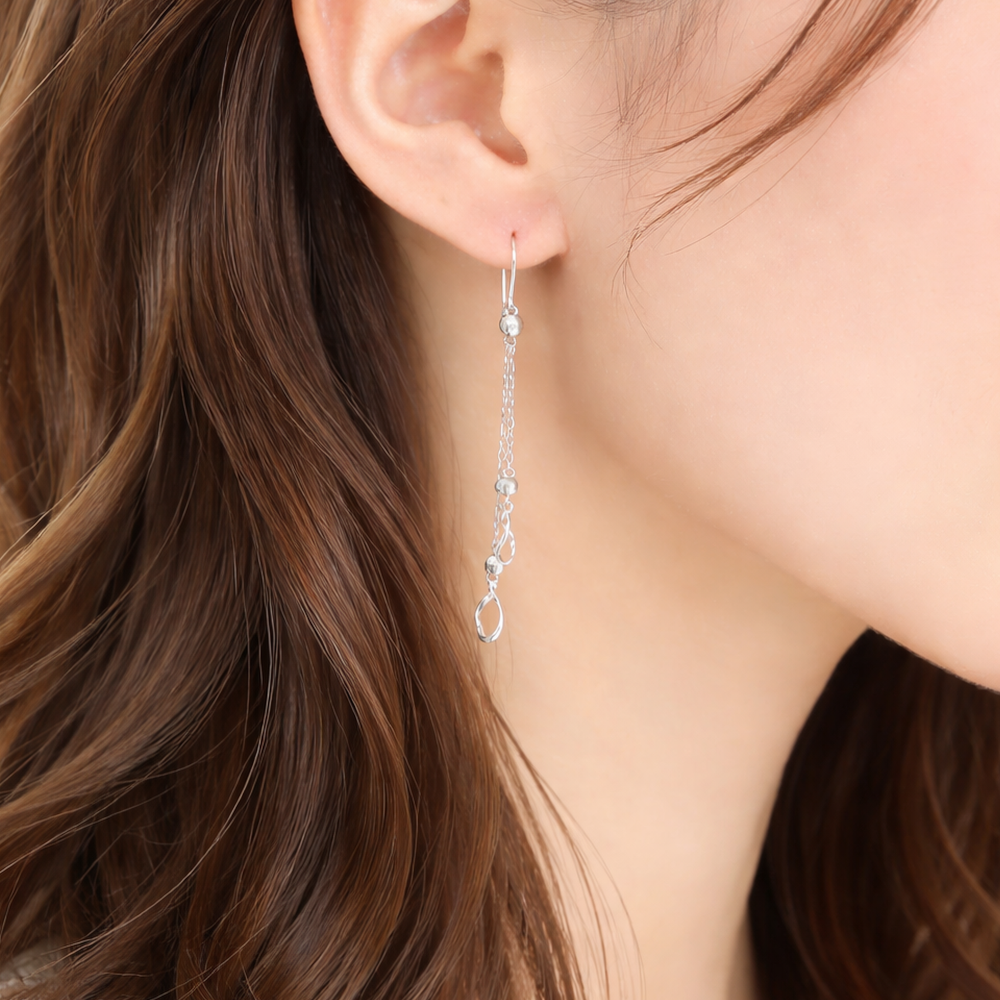 プラチナ900 フック ピアス ミラーボール 揺れる ロング チェーン