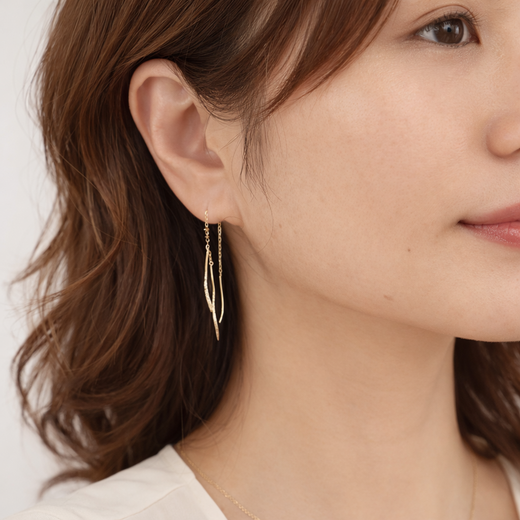 K18 ピンクゴールド アメリカンピアス ロングチェーン 揺れる 18金 レディース シンプル 華奢 ギフト プレゼントの画像