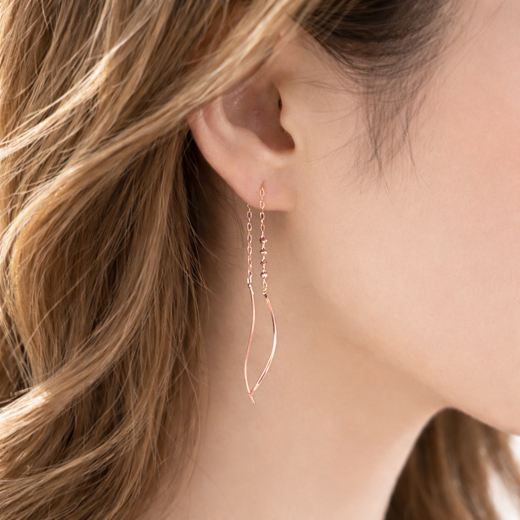 K18 ロングピアス チェーン アメリカンピアス ピアス 揺れる ピンク
