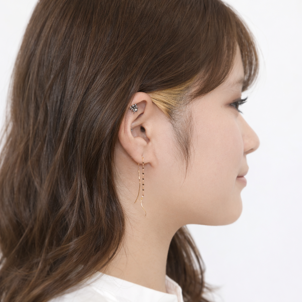 アメリカンピアス k18 チェーンピアス K18金 ホワイトゴールド ロング WG 18k 上品 普段使い プレゼント ギフトの画像