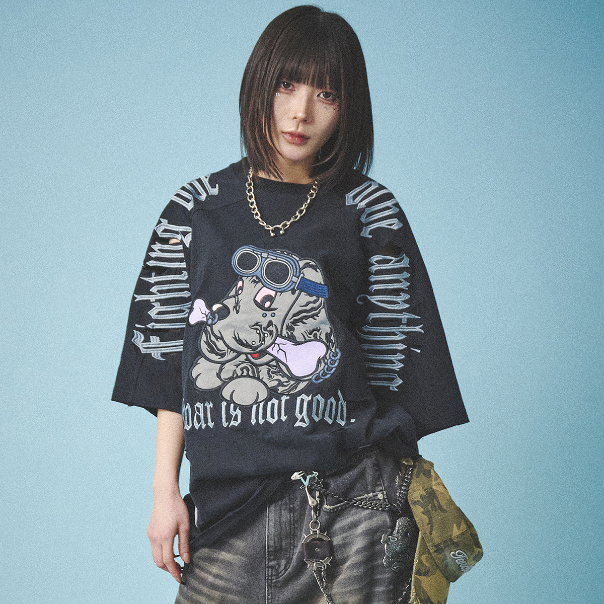 ガルフィー 半袖ダメージTシャツ ブラック GALFY ガルフィー 半袖 Tシャツ メンズ ダメージ加工 ユニ