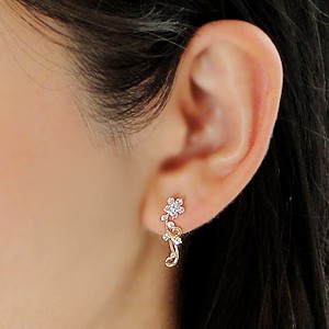 K18YG/PG 0.5ct 2WAY フラワー ダイヤモンド ピアス : ジュエリー for