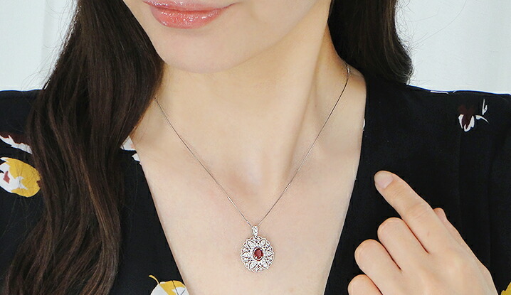 Pt900 レッドスピネル ダイヤモンド ペンダント トップ ネックレス