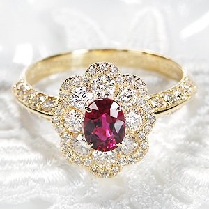 K18YG/PG ルビー リング 指輪 ダイヤモンド 大粒 18k 18金 ゴールド 花 