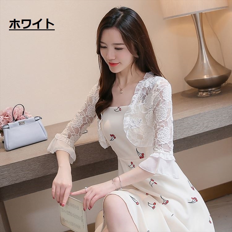 レースカーディガン風パーティードレス ボレロ レース カーディガン 大きいサイズ パーティー フォーマル 結婚