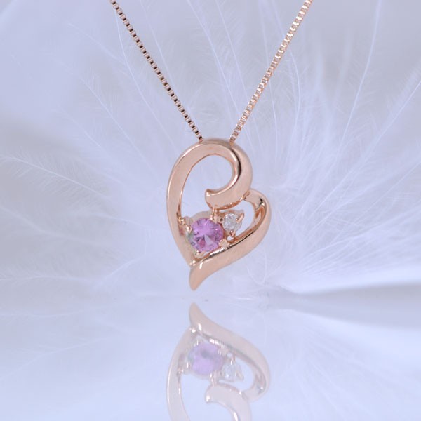 K10＊ピンクサファイア　ダイヤ　ネックレス＊ ピンクサファイア 覆輪ネックレス レディース K10 10金