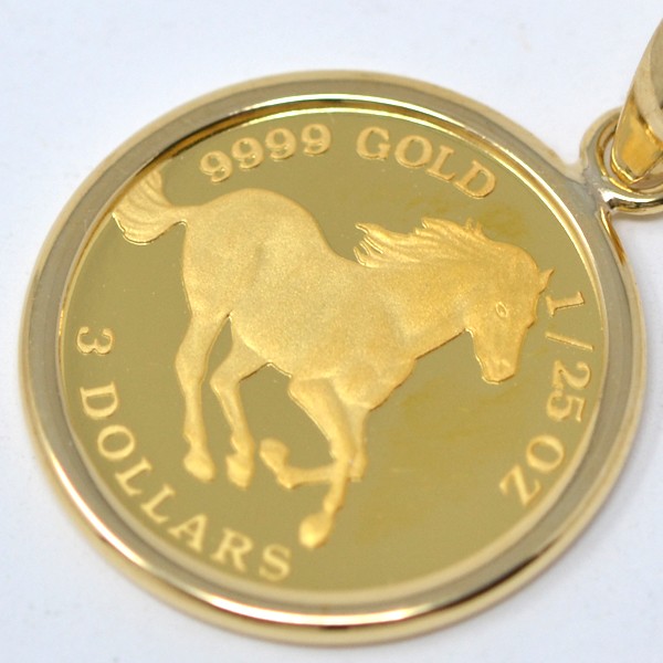 コイン ホース 馬 ペンダント トップ 金貨 K24 1/25オンス 24金 枠 18
