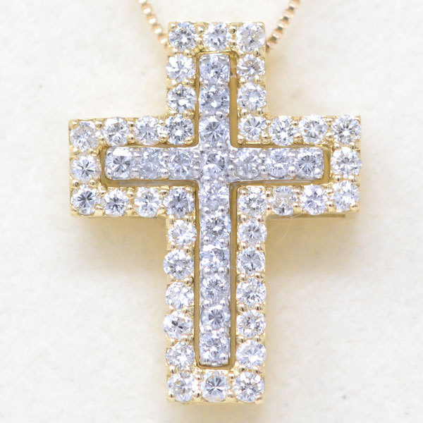 十字架 クロス ネックレス 18金 K18 18K 3way ダイヤモンド 0.54