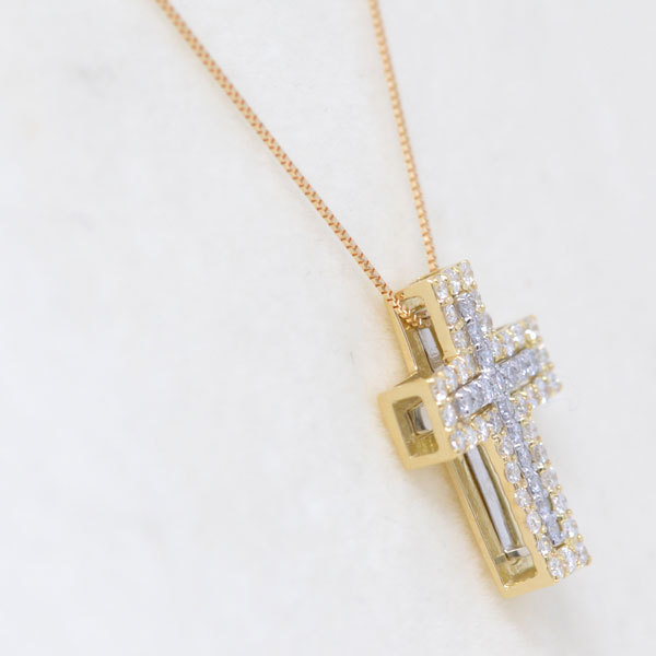十字架 クロス ネックレス 18金 K18 18K 3way ダイヤモンド 0.54