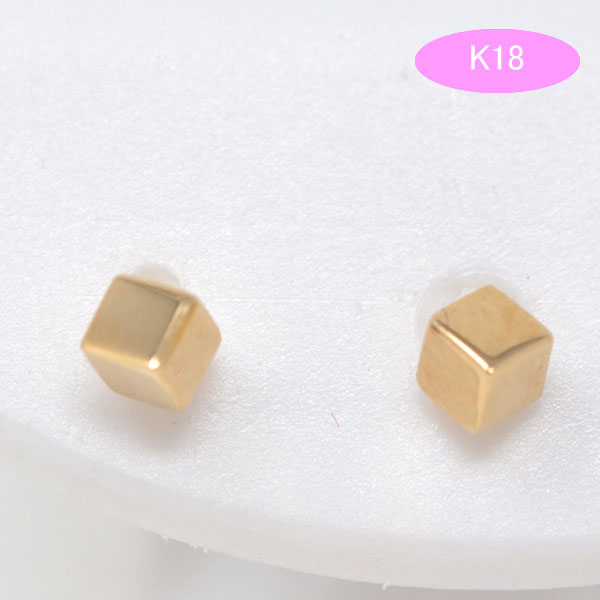 【18金】サイコロ型立方体ピアス スタッド 四角 スクエア キューブK18 キューブ ピアス シンプル 四角 18金 k18 18k スタッドピアス