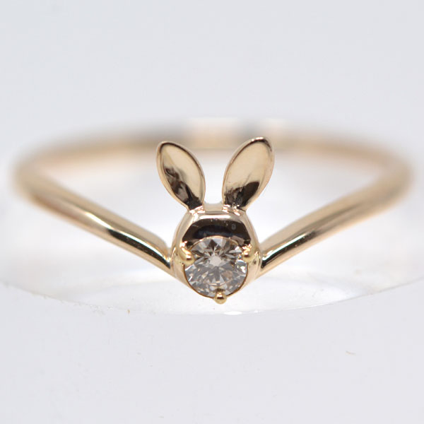 ハッピー ラビット うさぎ リング 指輪 ダイヤモンド シンプル 可愛い ウサギ k10 10金 ゴールド 幸せ ジュエリー 彼女 女性 プレゼント  ギフト