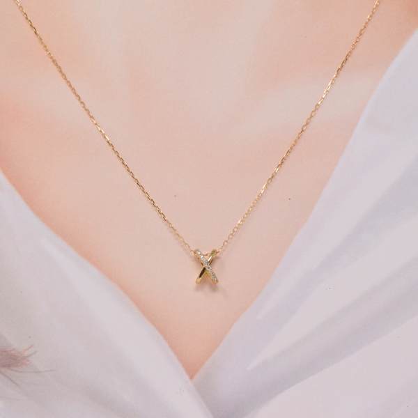 ダイヤモンド 18金 ネックレス クロス エックスX デザイン K18 18K